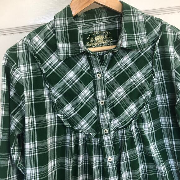 US Polo Assn Green Plaid Button Button Down Shirt Top Western Country Cottage - Picture 2 of 7